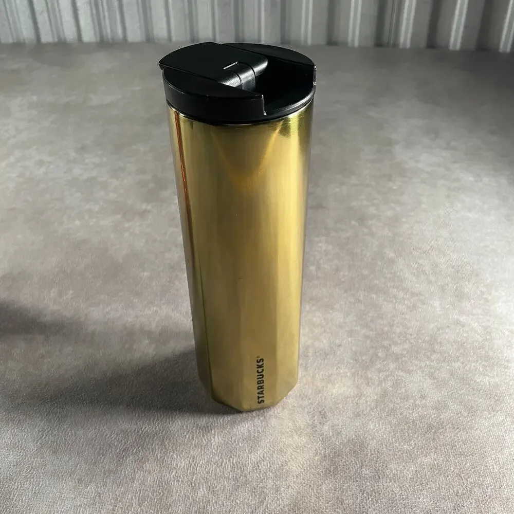 Starbucks Gold Stainless Steel Travel Tumbler Coffee Gold Rush Chrome Flip Lid